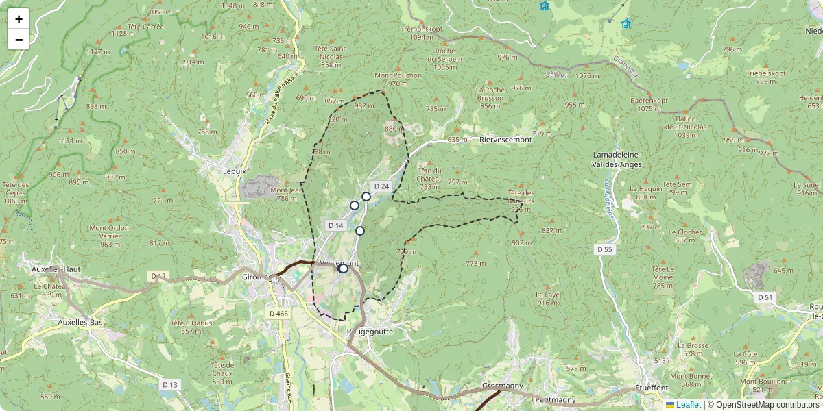 Carte du réseau de transport en commun à Vescemont - lignes de bus et arrêts
