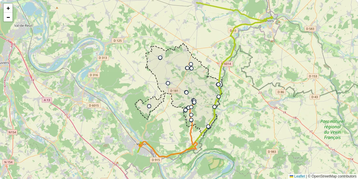 Carte du réseau de transport en commun à Vexin-sur-Epte - lignes de bus et arrêts