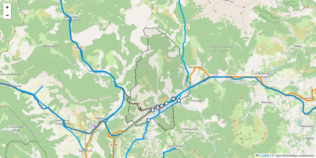 Carte du réseau de transport en commun à Veynes - lignes de bus et arrêts