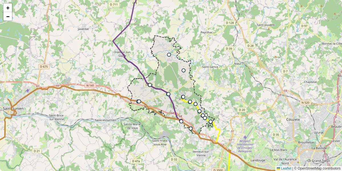 Carte du réseau de transport en commun à Veyrac - lignes de bus et arrêts