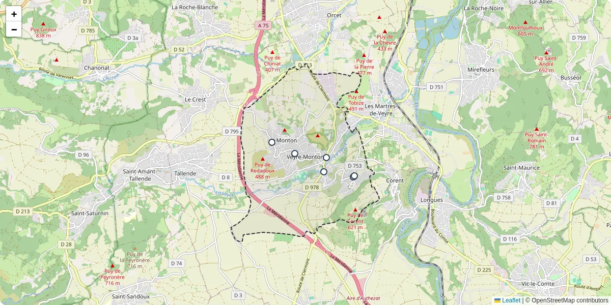 Carte du réseau de transport en commun à Veyre-Monton - lignes de bus et arrêts