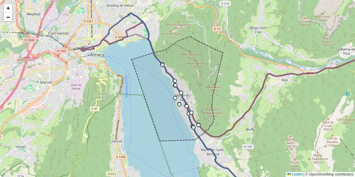 Carte du réseau de transport en commun à Veyrier-du-Lac - lignes de bus et arrêts