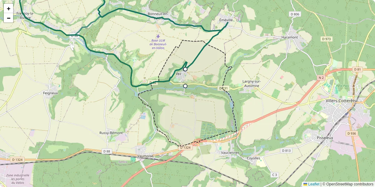 Carte du réseau de transport en commun à Vez - lignes de bus et arrêts
