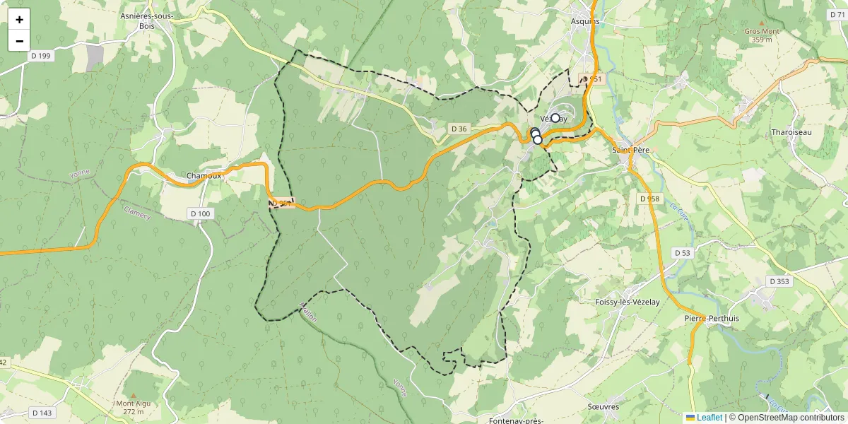 Carte du réseau de transport en commun à Vézelay - lignes de bus et arrêts