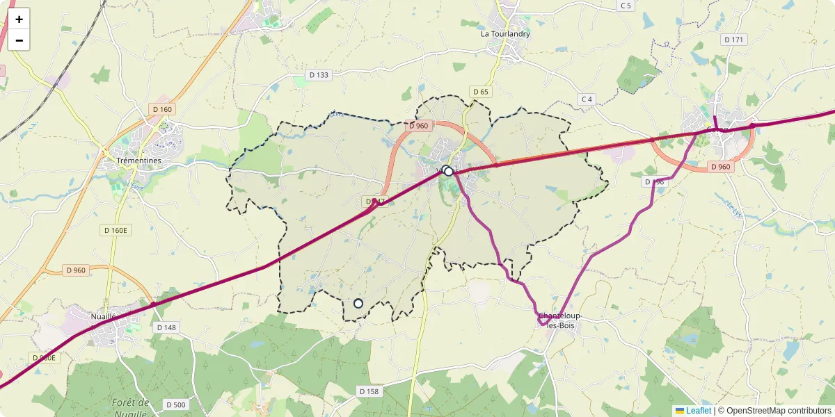 Carte du réseau de transport en commun à Vezins - lignes de bus et arrêts