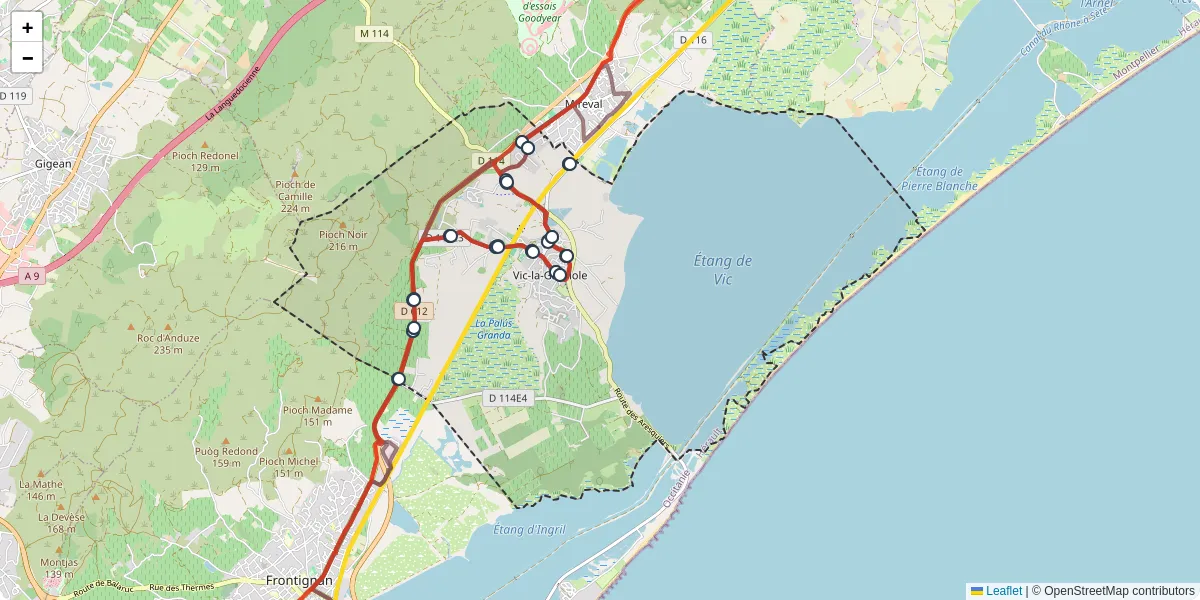 Carte du réseau de transport en commun à Vic-la-Gardiole - lignes de bus et arrêts