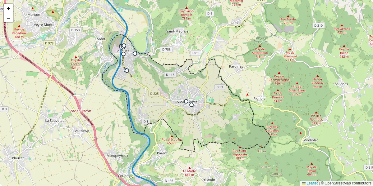 Carte du réseau de transport en commun à Vic-le-Comte - lignes de bus et arrêts