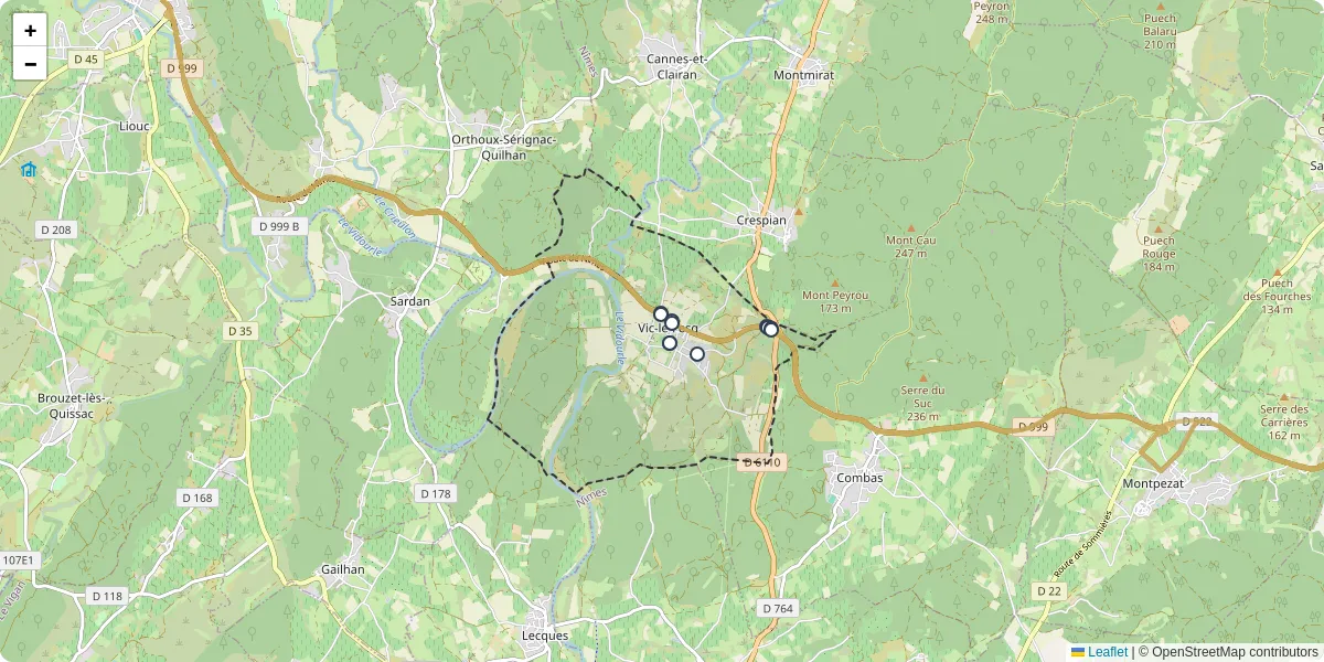Carte du réseau de transport en commun à Vic-le-Fesq - lignes de bus et arrêts