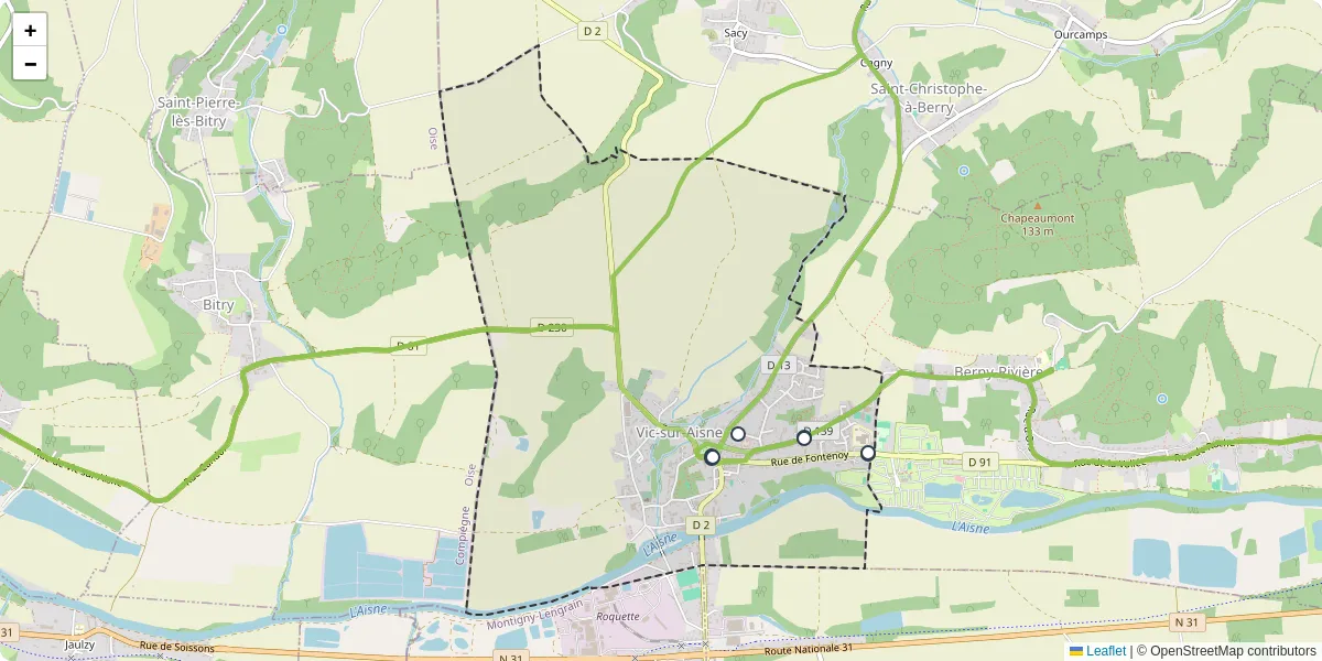 Carte du réseau de transport en commun à Vic-sur-Aisne - lignes de bus et arrêts