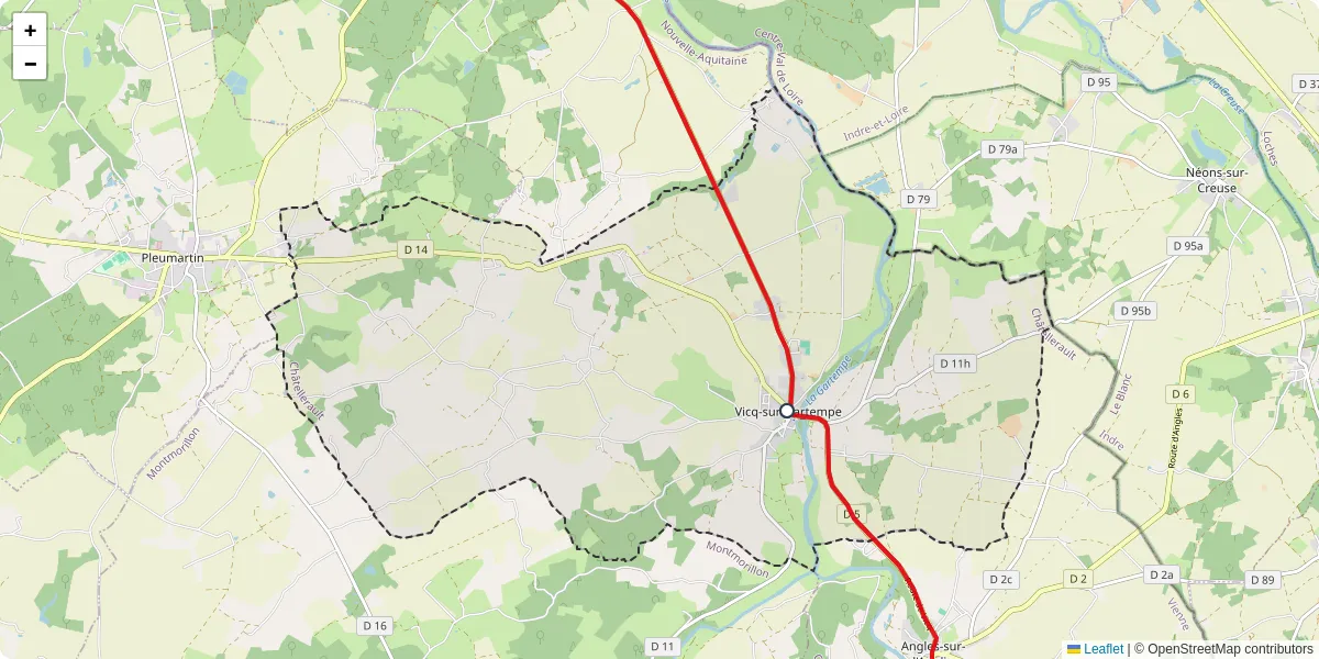 Carte du réseau de transport en commun à Vicq-sur-Gartempe - lignes de bus et arrêts