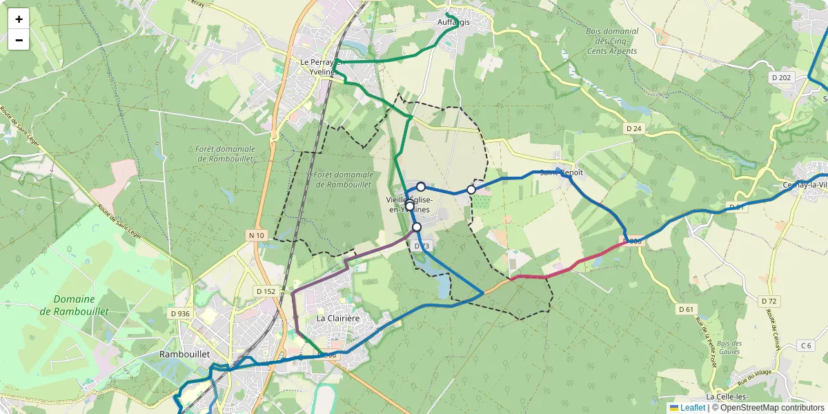Carte du réseau de transport en commun à Vieille-Église-en-Yvelines - lignes de bus et arrêts