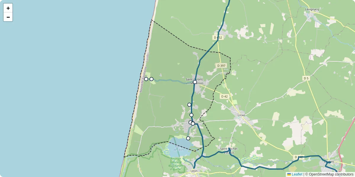 Carte du réseau de transport en commun à Vielle-Saint-Girons - lignes de bus et arrêts