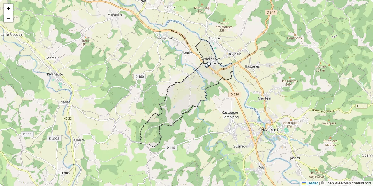 Carte du réseau de transport en commun à Viellenave-de-Navarrenx - lignes de bus et arrêts