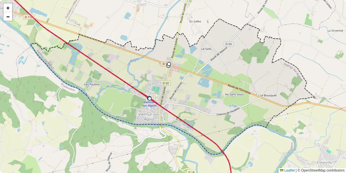 Carte du réseau de transport en commun à Vielmur-sur-Agout - lignes de bus et arrêts
