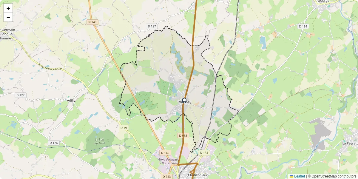 Carte du réseau de transport en commun à Viennay - lignes de bus et arrêts