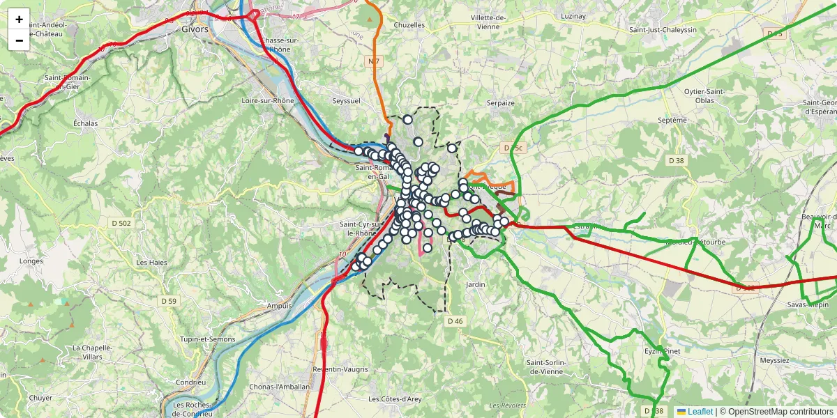 Carte du réseau de transport en commun à Vienne - lignes de bus et arrêts