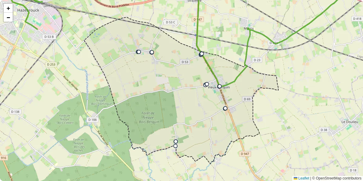 Carte du réseau de transport en commun à Vieux-Berquin - lignes de bus et arrêts