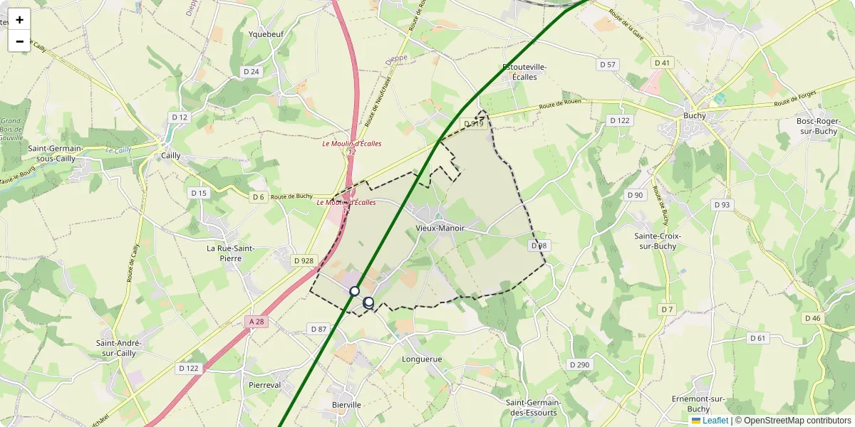 Carte du réseau de transport en commun à Vieux-Manoir - lignes de bus et arrêts