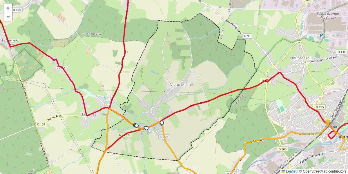 Carte du réseau de transport en commun à Vieux-Mesnil - lignes de bus et arrêts
