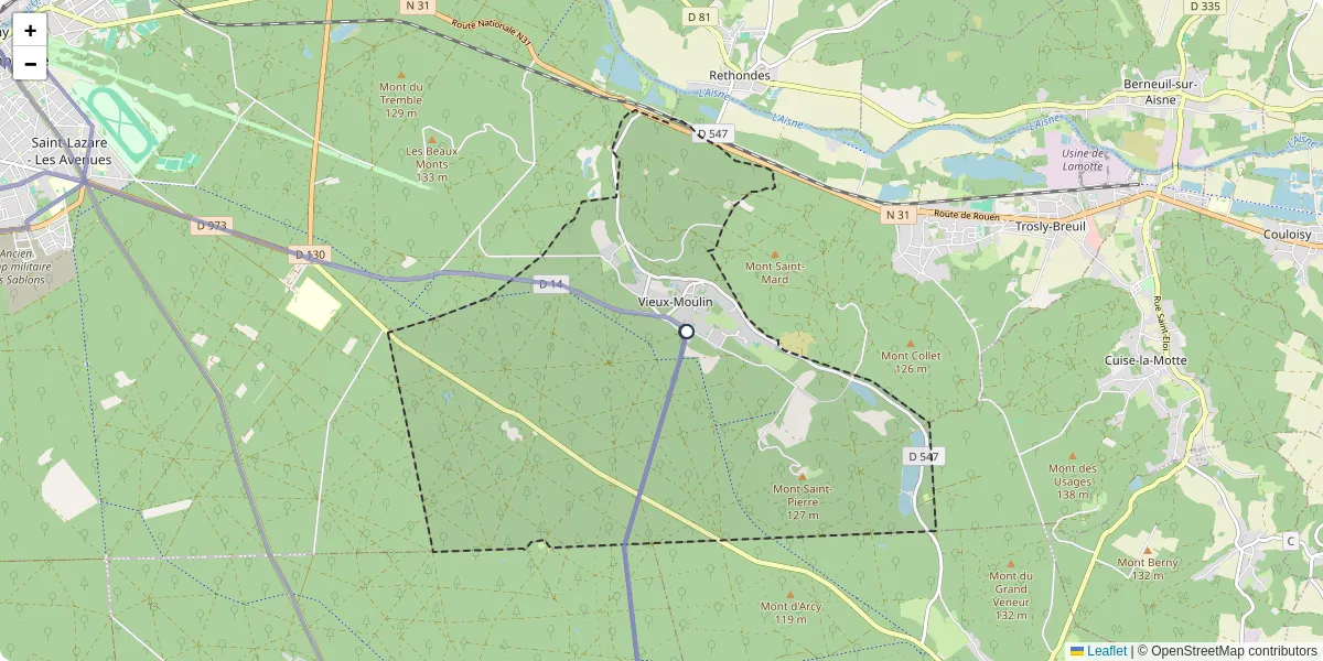 Carte du réseau de transport en commun à Vieux-Moulin - lignes de bus et arrêts