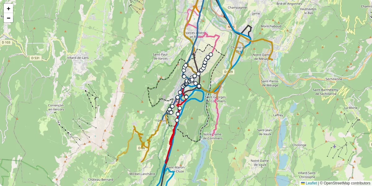 Carte du réseau de transport en commun à Vif - lignes de bus et arrêts