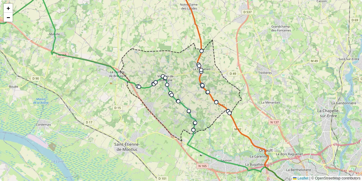 Carte du réseau de transport en commun à Vigneux-de-Bretagne - lignes de bus et arrêts