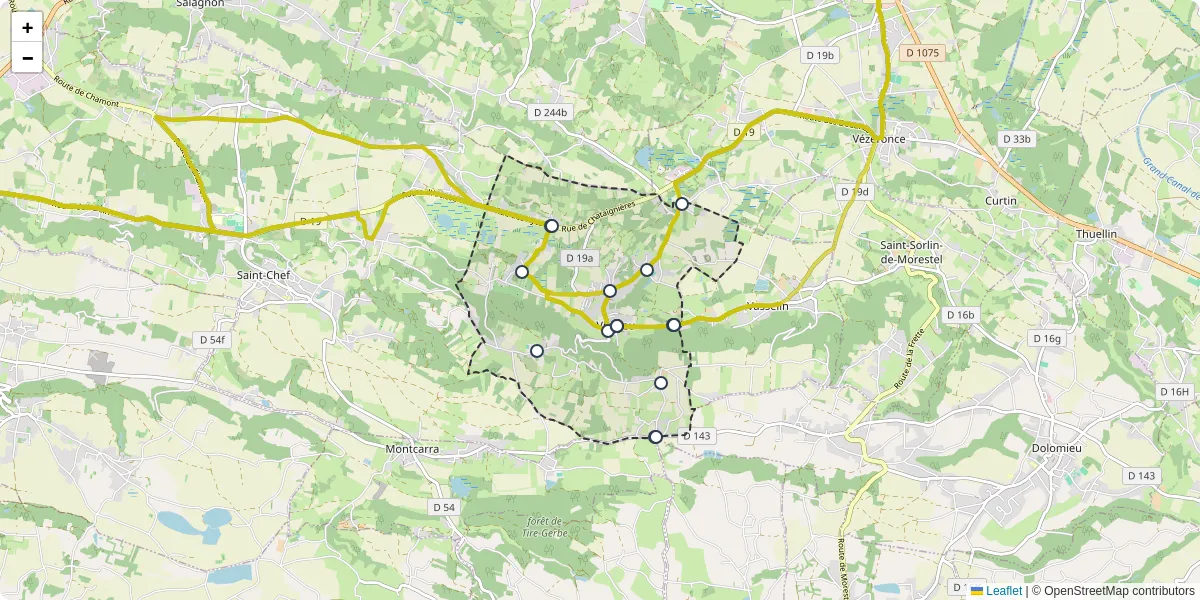 Carte du réseau de transport en commun à Vignieu - lignes de bus et arrêts