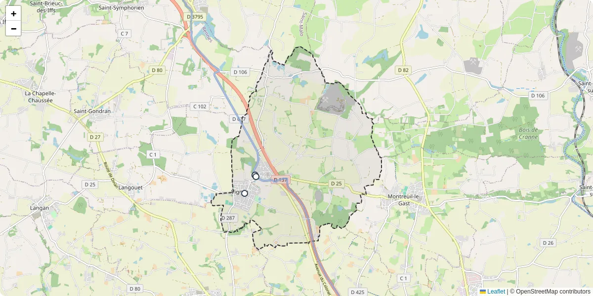 Carte du réseau de transport en commun à Vignoc - lignes de bus et arrêts