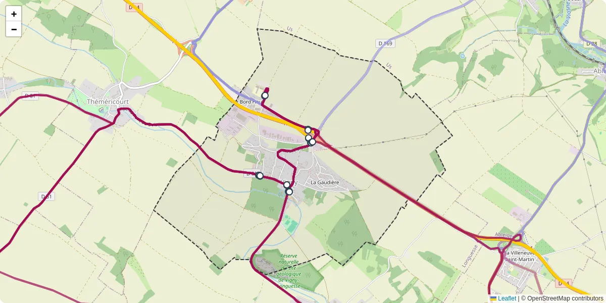 Carte du réseau de transport en commun à Vigny - lignes de bus et arrêts
