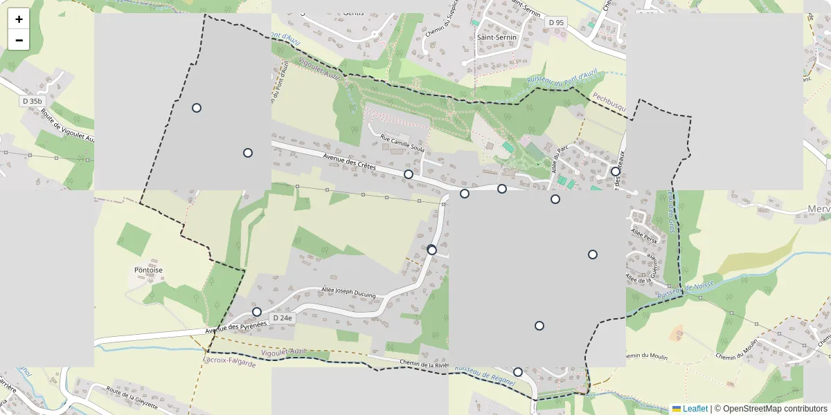 Carte du réseau de transport en commun à Vigoulet-Auzil - lignes de bus et arrêts