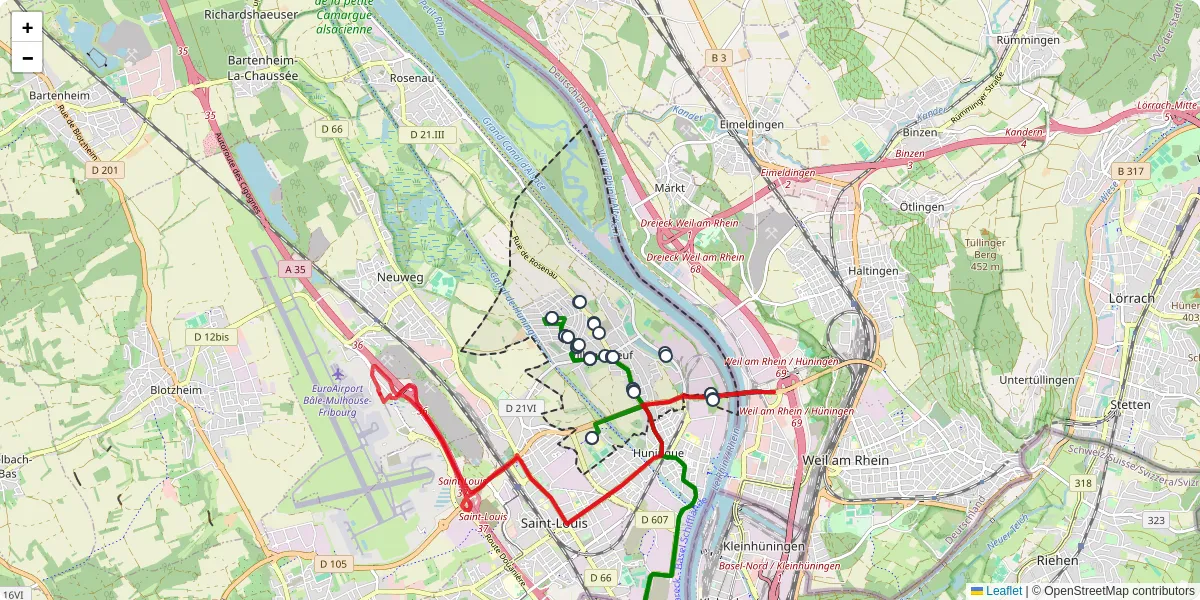 Carte du réseau de transport en commun à Village-Neuf - lignes de bus et arrêts
