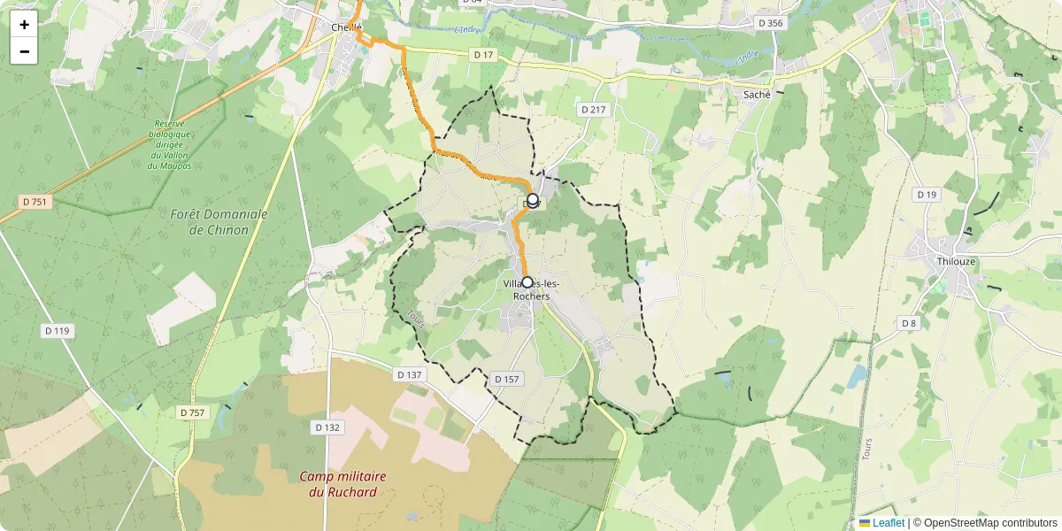 Carte du réseau de transport en commun à Villaines-les-Rochers - lignes de bus et arrêts