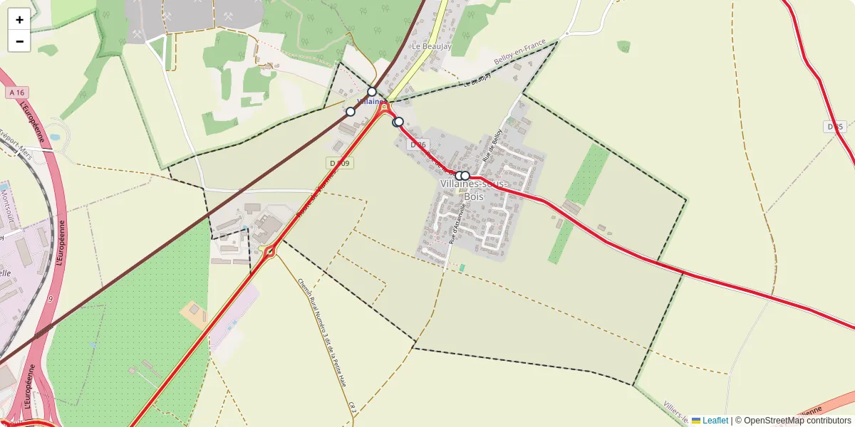 Carte du réseau de transport en commun à Villaines-sous-Bois - lignes de bus et arrêts