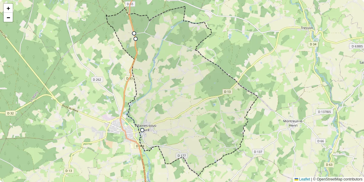 Carte du réseau de transport en commun à Villaines-sous-Lucé - lignes de bus et arrêts