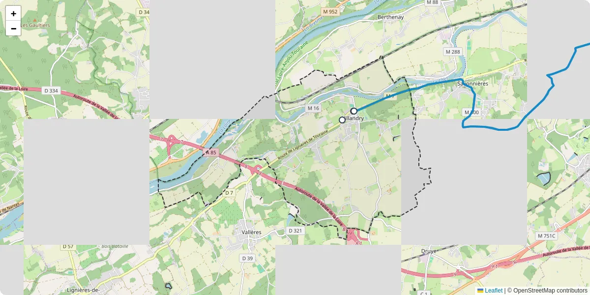Carte du réseau de transport en commun à Villandry - lignes de bus et arrêts