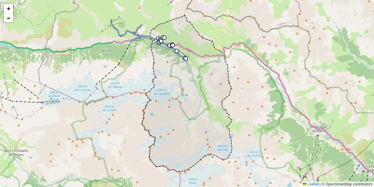 Carte du réseau de transport en commun à Villar-d'Arêne - lignes de bus et arrêts