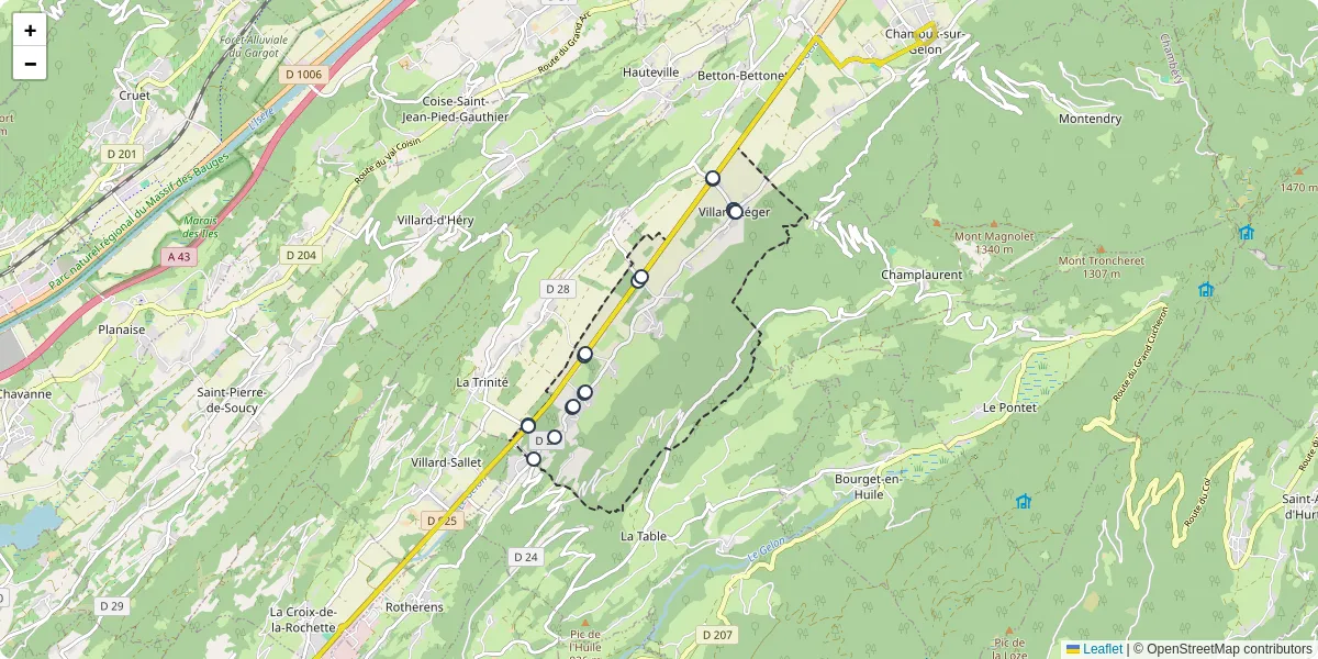 Carte du réseau de transport en commun à Villard-Léger - lignes de bus et arrêts