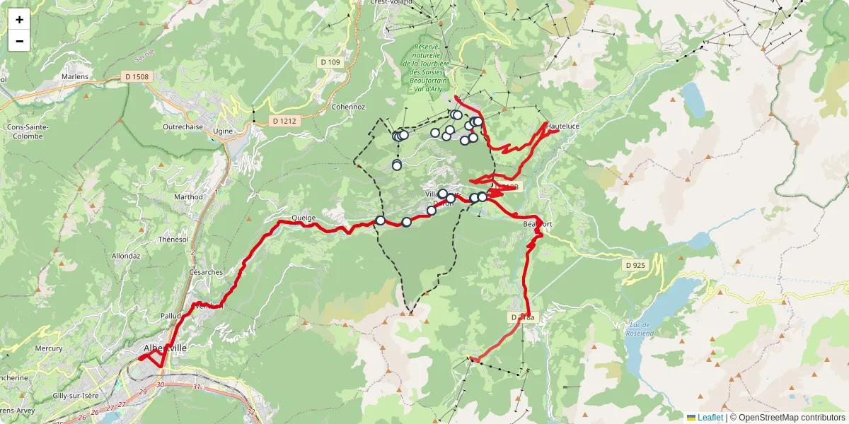 Carte du réseau de transport en commun à Villard-sur-Doron - lignes de bus et arrêts
