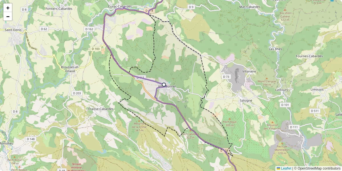 Carte du réseau de transport en commun à Villardonnel - lignes de bus et arrêts