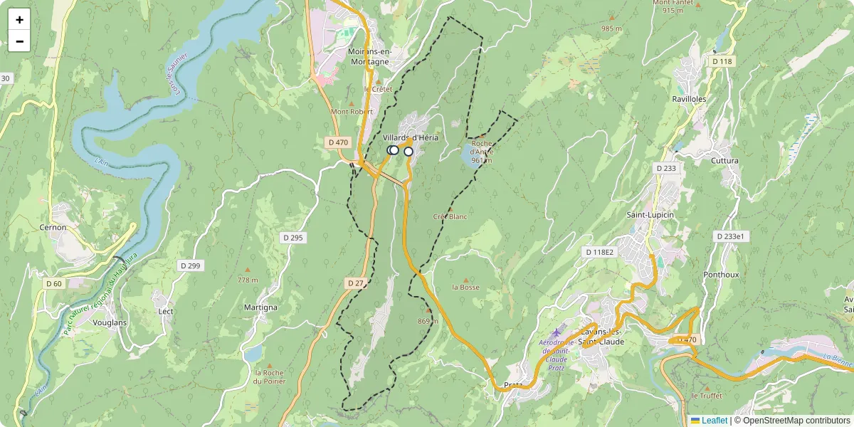 Carte du réseau de transport en commun à Villards-d'Héria - lignes de bus et arrêts