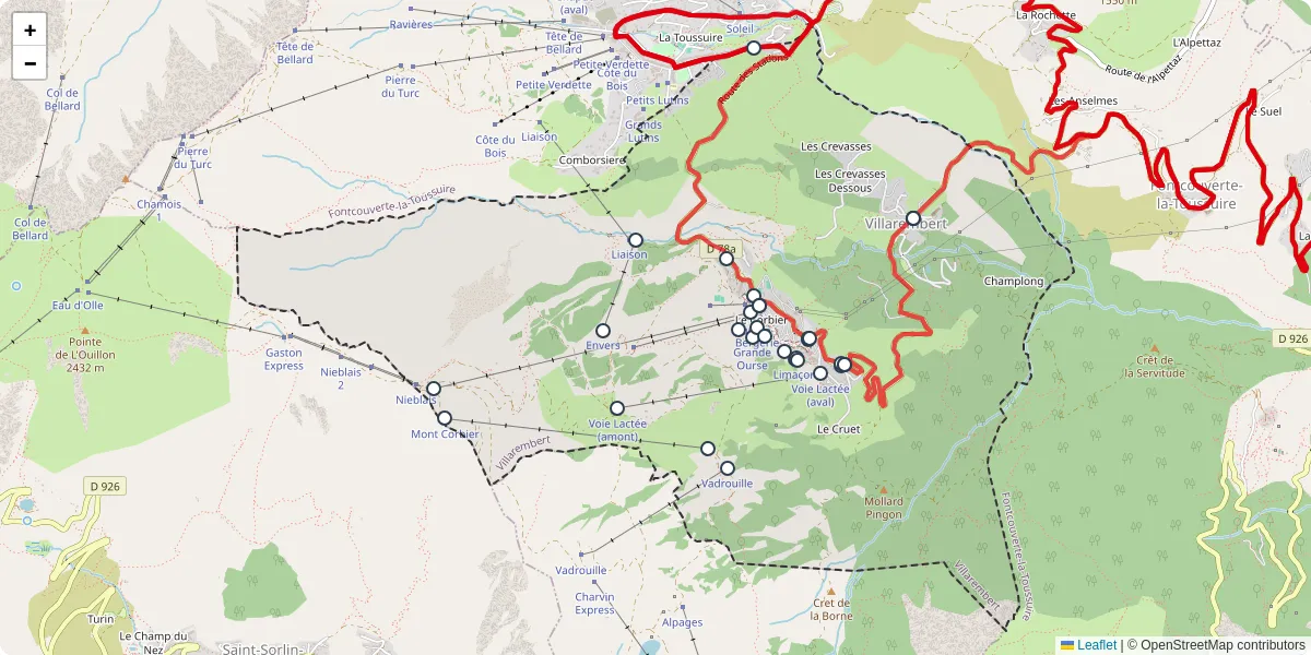 Carte du réseau de transport en commun à Villarembert - lignes de bus et arrêts