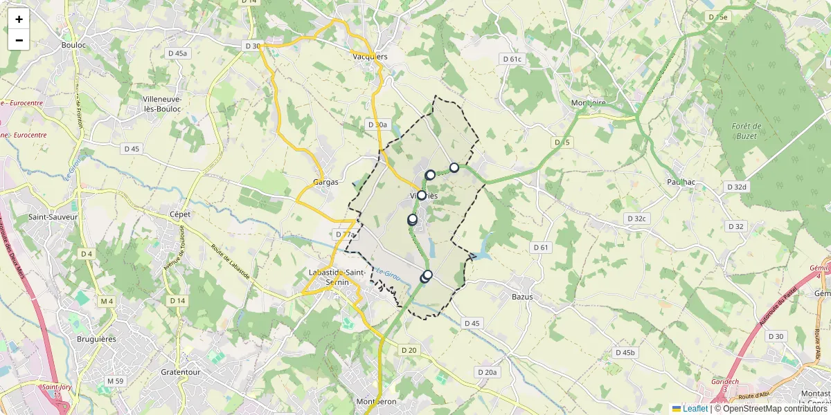 Carte du réseau de transport en commun à Villariès - lignes de bus et arrêts