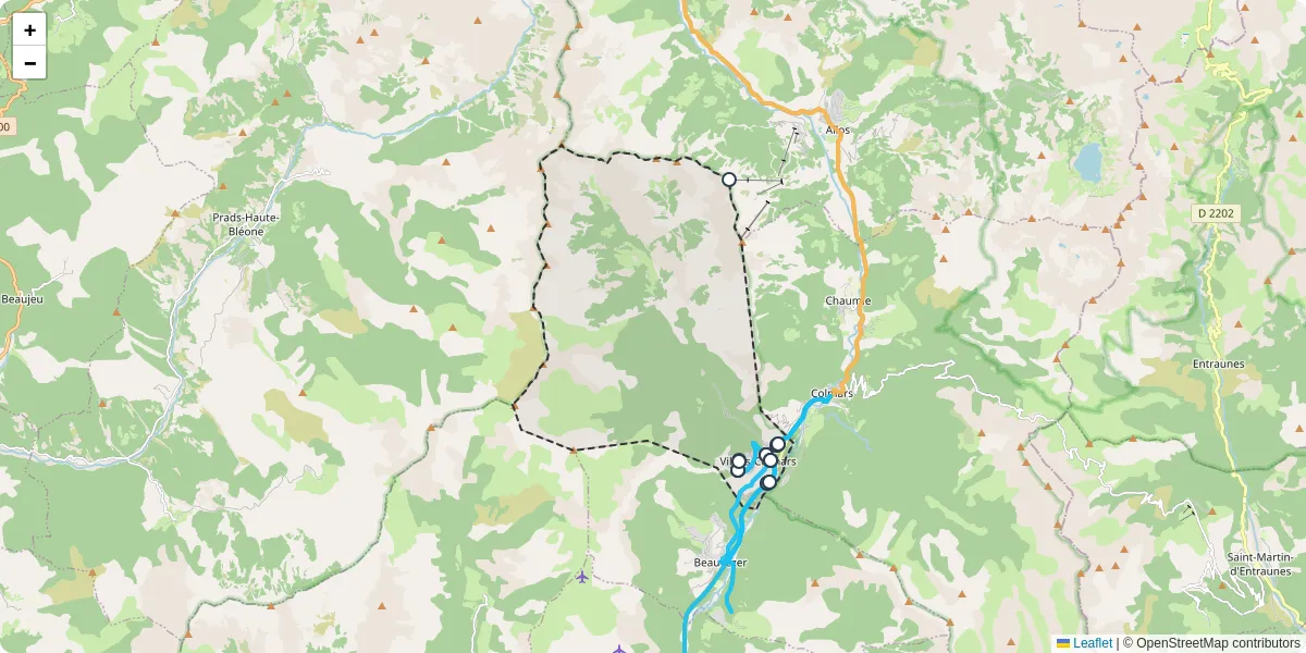 Carte du réseau de transport en commun à Villars-Colmars - lignes de bus et arrêts