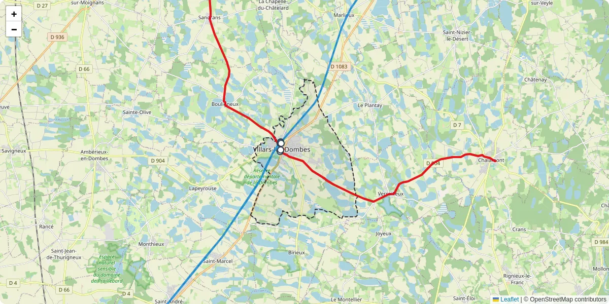 Carte du réseau de transport en commun à Villars-les-Dombes - lignes de bus et arrêts