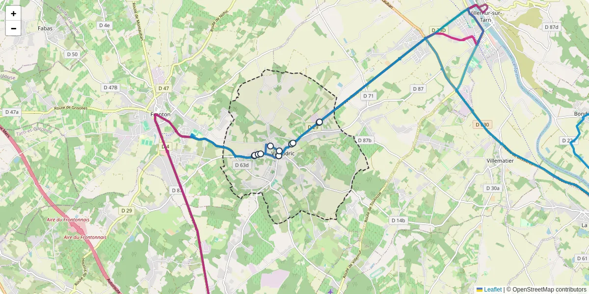 Carte du réseau de transport en commun à Villaudric - lignes de bus et arrêts