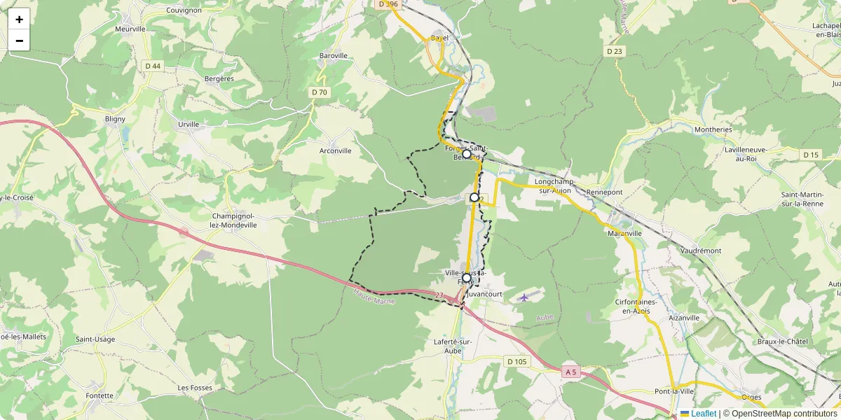 Carte du réseau de transport en commun à Ville-sous-la-Ferté - lignes de bus et arrêts