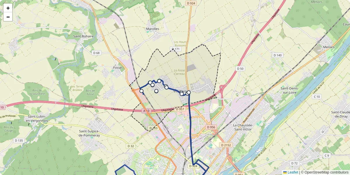 Carte du réseau de transport en commun à Villebarou - lignes de bus et arrêts