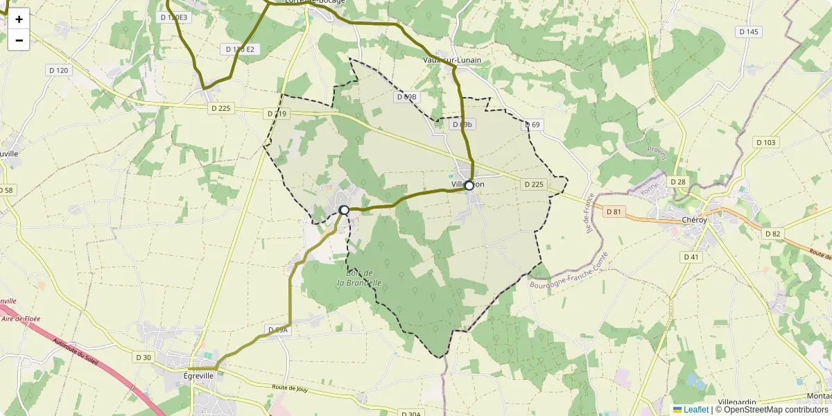 Carte du réseau de transport en commun à Villebéon - lignes de bus et arrêts