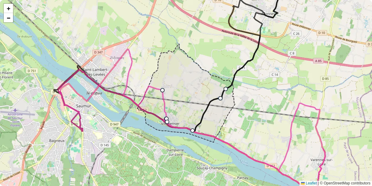 Carte du réseau de transport en commun à Villebernier - lignes de bus et arrêts