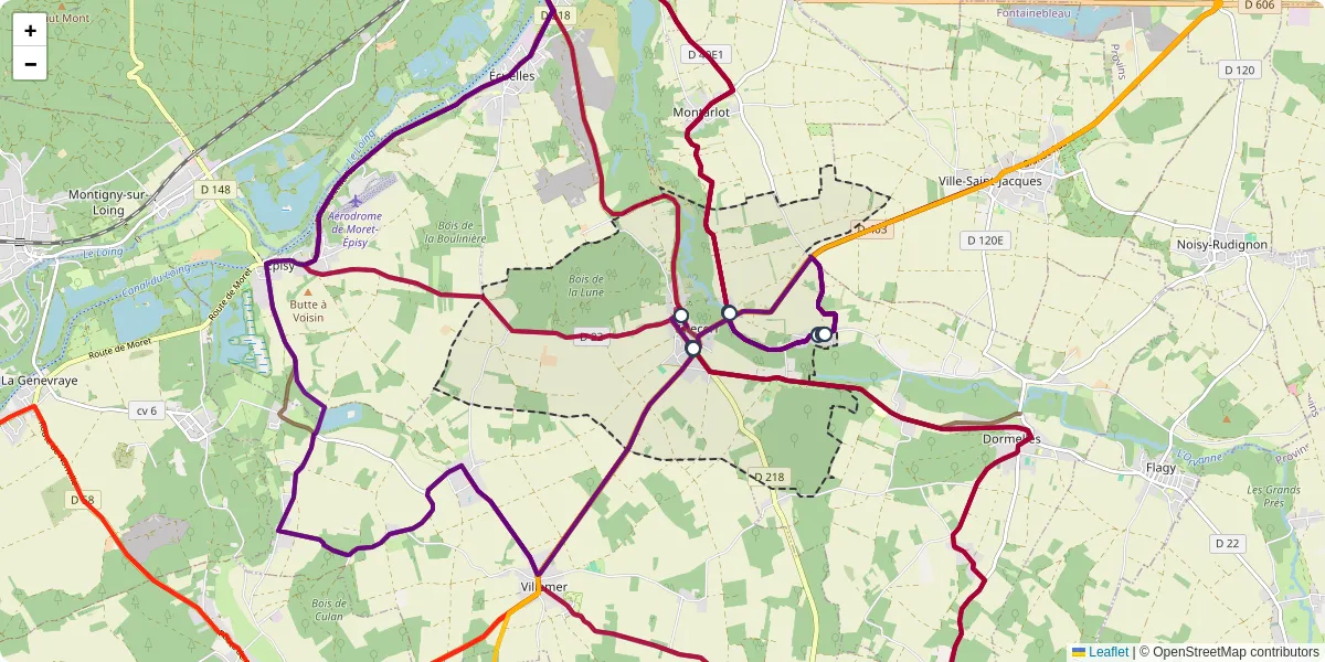 Carte du réseau de transport en commun à Villecerf - lignes de bus et arrêts